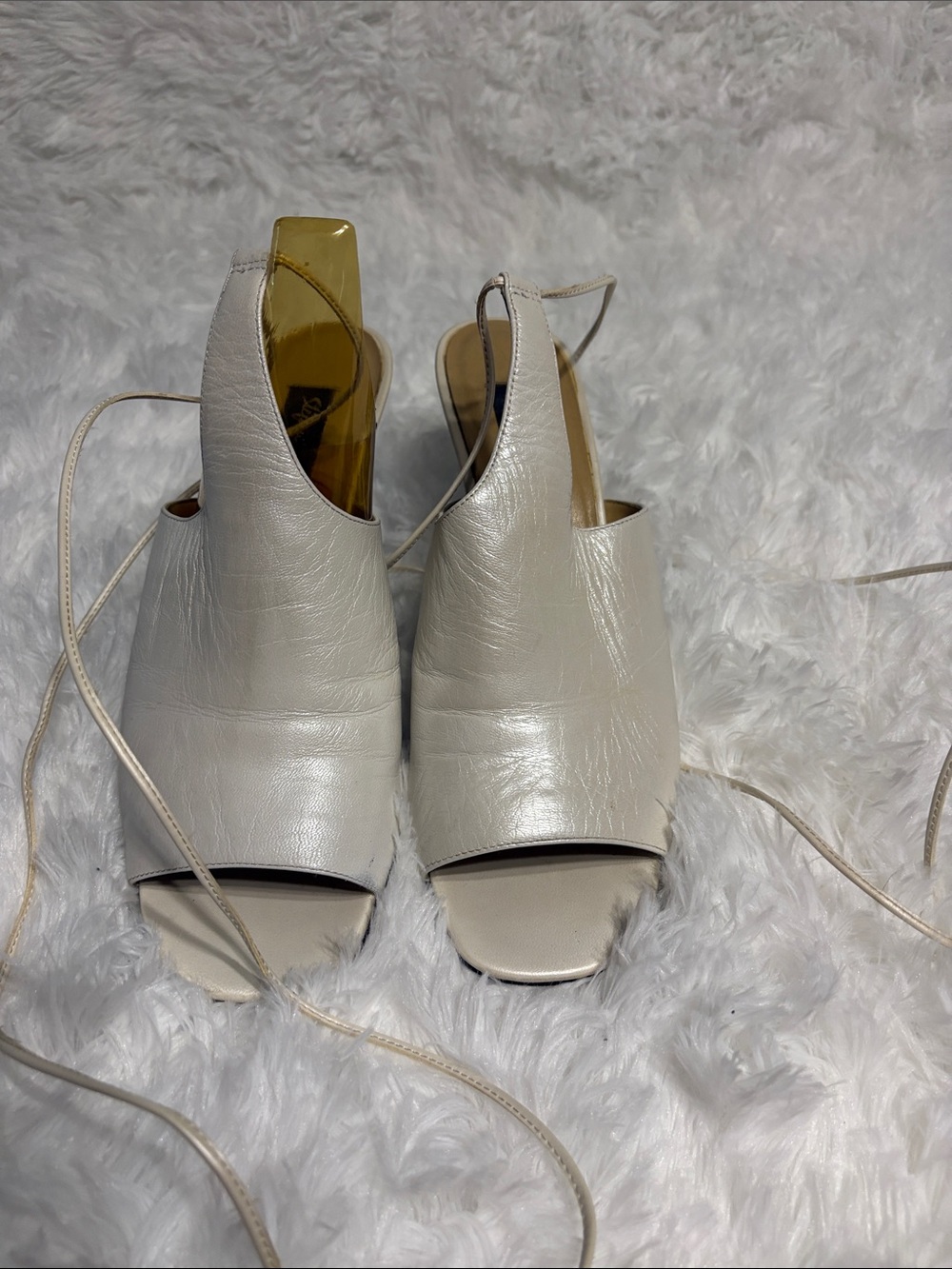 Open-Toe Slingback Wedges in Cream